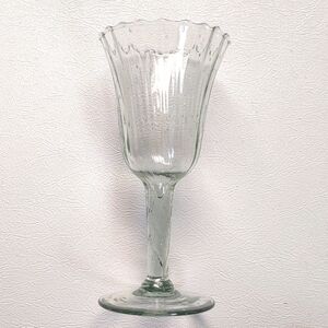 1930s Green Tint Depression Glass Wine Glass Flower Petal Ridges Vintage Glasses